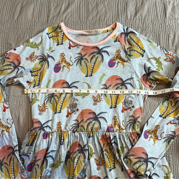Paper Wings Girls XL Long Sleeve Dress Orgaic Cotton Bunny Tiger Palm Tree Print - Picture 5 of 8